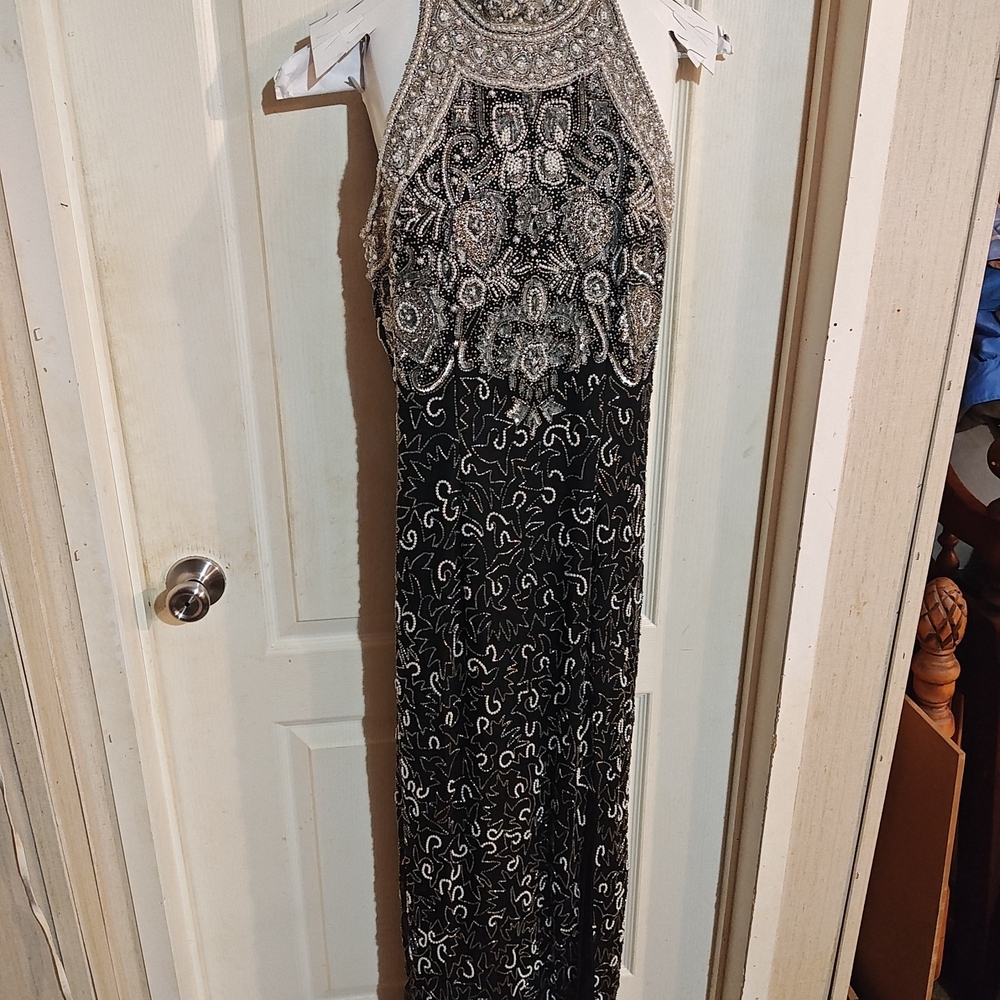 Laurence Kazar Black and Silver Beaded Prom Dress